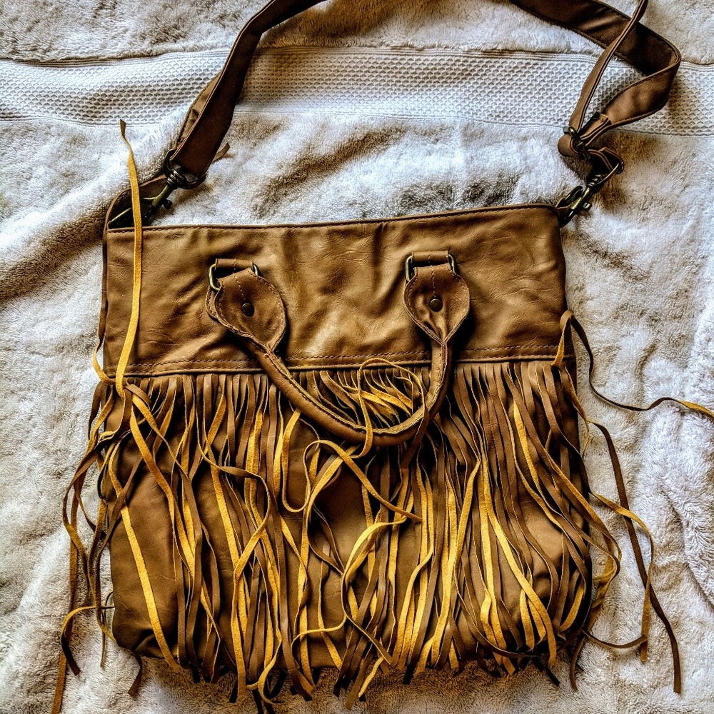 Boho Tan Fringe Shoulder/Cross Body Bag